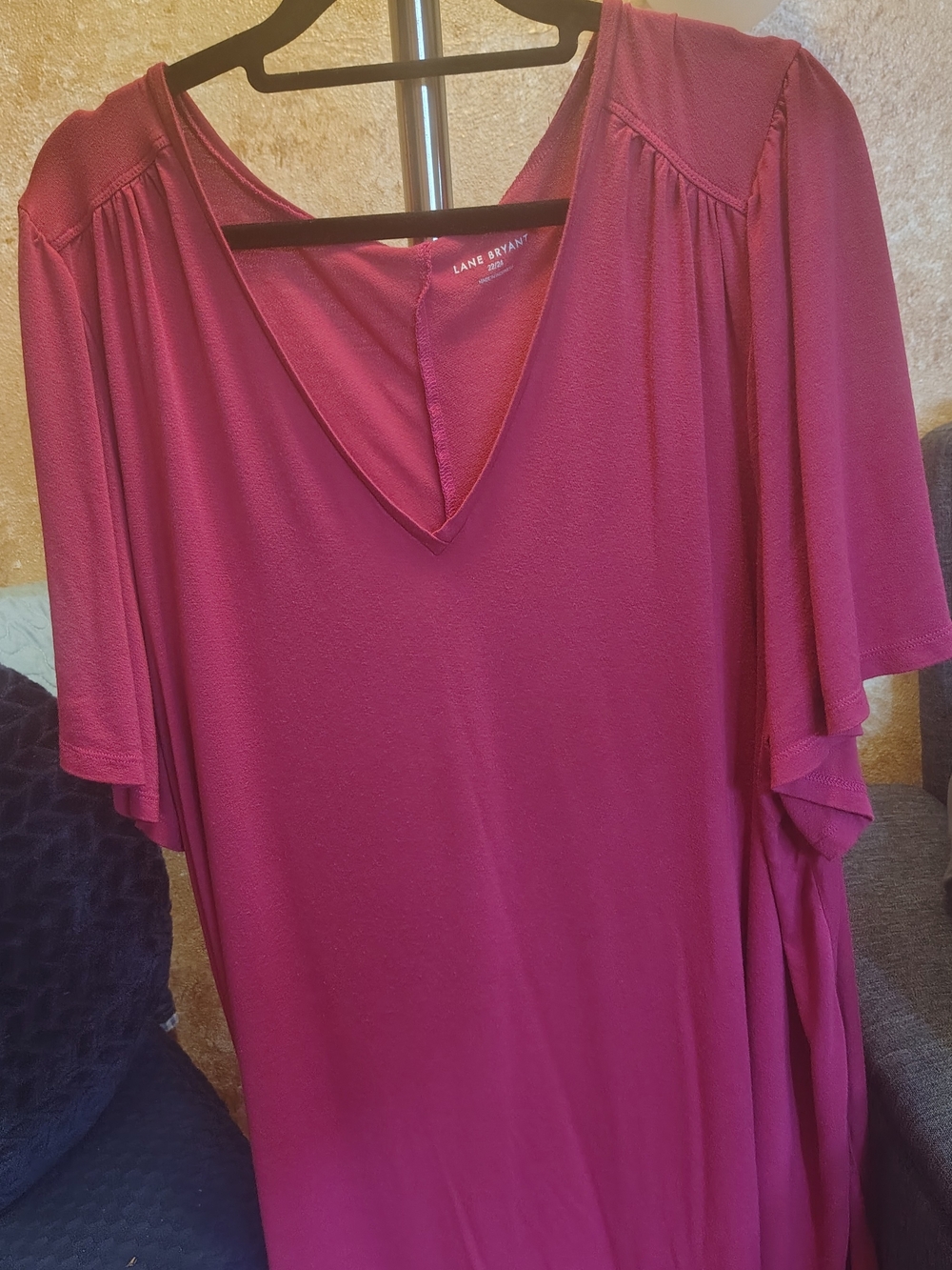 Lane Bryant Magenta V-Neck Flutter Sleeve Tunic